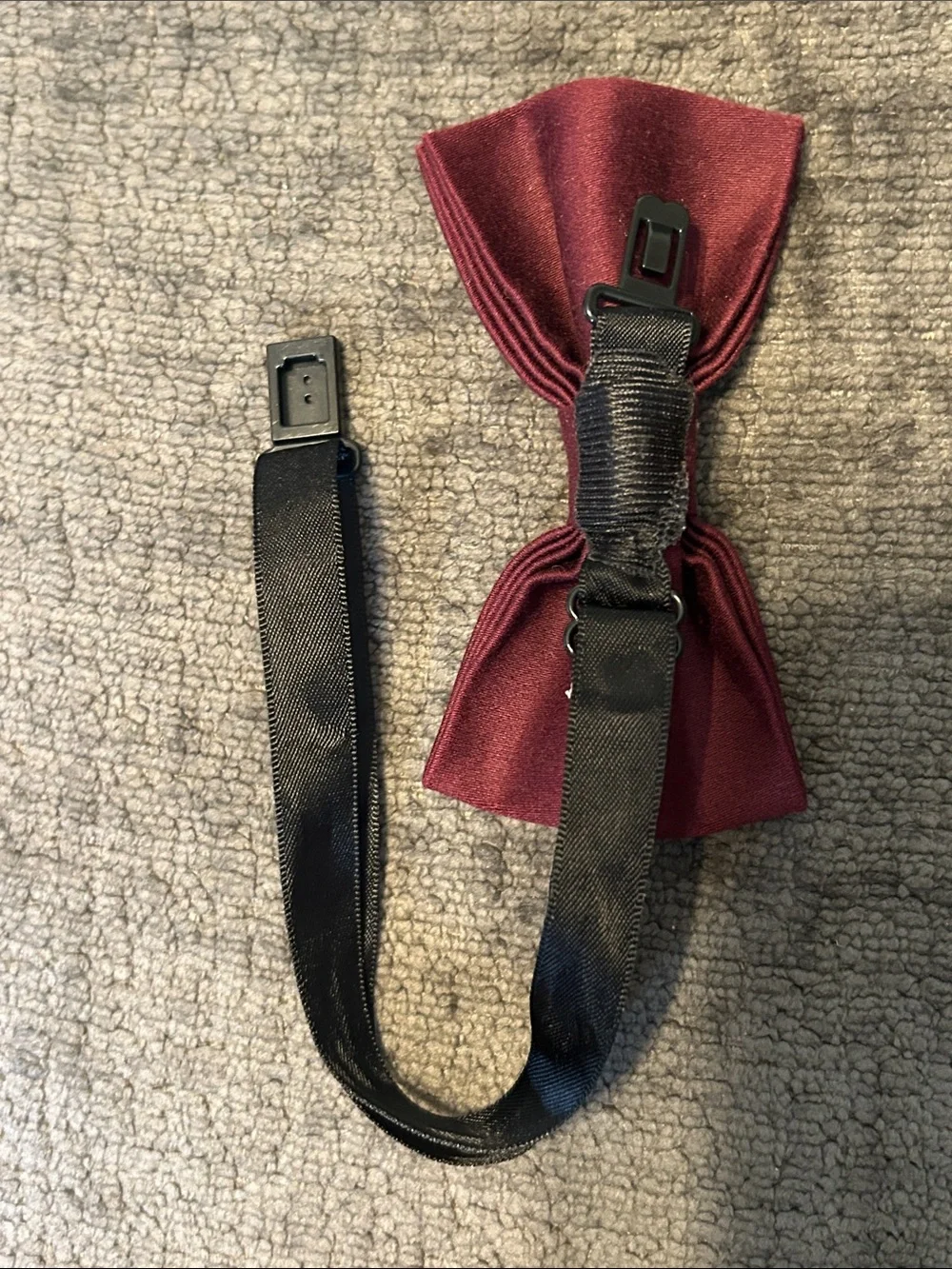 Classic Burgundy Bow Tie with Black Strap